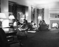 Students relax in Guilford House's drawing room