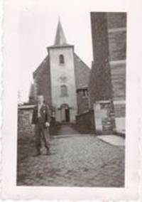 Photograph of Tony Sajovic Outside a Church, France, 1944