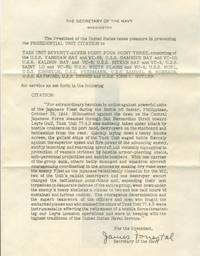Presidential Unit Citation from Secretary of the Navy James Forrestal