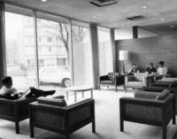 Students relax in the dormitory lounge