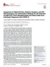 Comparison of Abbott Id Now, Diasorin Simplexa, and Cdc Fda Eua Methods for the Detection of Sars-Cov-2 from Nasopharyngeal and Nasal Swabs from individuals Diagnosed with Covid-19