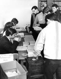 Adelbert College students vote in Student Council election and referendum on Vietnam War