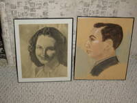 Photograph of the Portraits of Sanford and Mina Kulber Drawn by a Japanese POW, circa 1945
