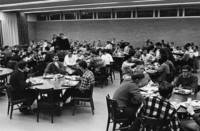 Students eat a meal in a dormitory cafeteria