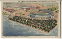 Horticultural Gardens and Building at the Great Lakes Exposition, Showing Cleveland Stadium, Cleveland, Ohio
