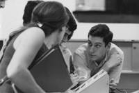 Students confer during a class
