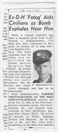Clipping of Newspaper Article about Frank Aleksandrowicz, 1944