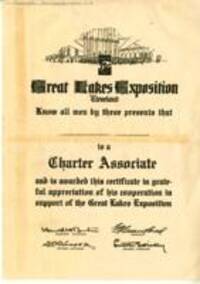 Great Lakes Exposition Cleveland blank certificate