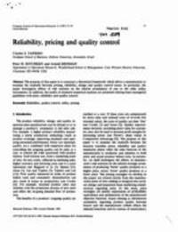 Reliability, Pricing and Quality Control
