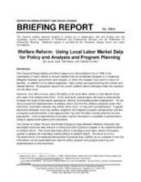 Welfare reform: Using local labor market data for policy and Analysis and Program Planning | Center on Urban Poverty and Social Change Briefing Report