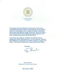 Letter from President George Bush Regarding Restitution and Apology to Japanese Americans, October 1990