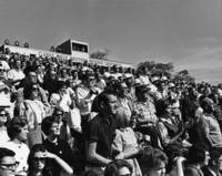 Spectators stand while watching a football game