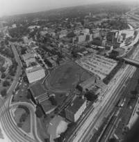 CWRU campus, exterior, aerial view
