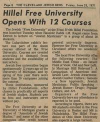 Newspaper article describing Hillel 