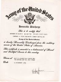 Tony Sajovic's Honorable Discharge Certificate, 19 December 1945