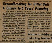 Newspaper article covering groundbreaking ceremonies for new Hillel building