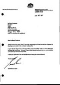 Letter from Australia's Ministry of Foreign Affairs to M. Cherif Bassiouni