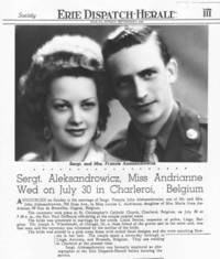 Clipping of Frank Aleksandrowicz and Louise Andrianne's Wedding Announcement from the Erie Dispatch-Herald, 1945